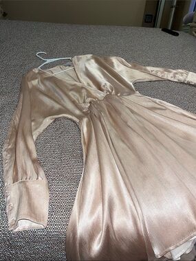 Sugarlips Long Sleeve Satin Dress in Champagne Blush